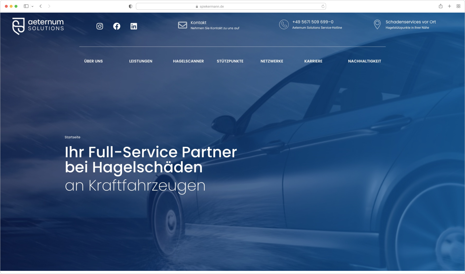 WordPress Webdesign für AETERNUM Solutions – moderne Unternehmenswebsite für Hagelschaden-Dienstleistungen, erstellt mit BricksBuilder.