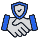 Handshake mit blauem Schild und Haken - steht für Vertrauen, Webdesign Köln, Kundenprojekt: Müller Consulting.